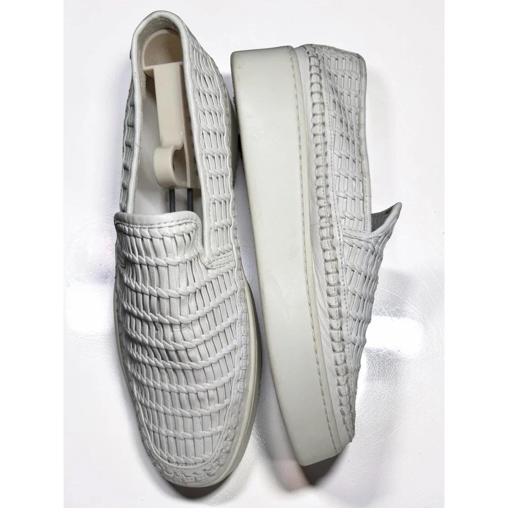 Vince Woven White Leather Stafford Platform Slip On Shoes 38 US Size Lk Nw